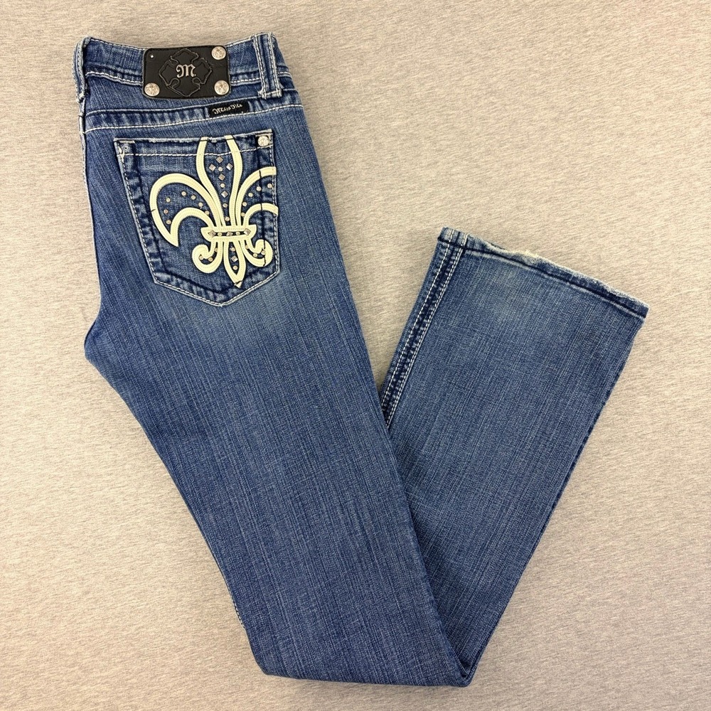 Miss Me Women's Blue Bootcut Jeans JP5021 Fleur De Lis 30
